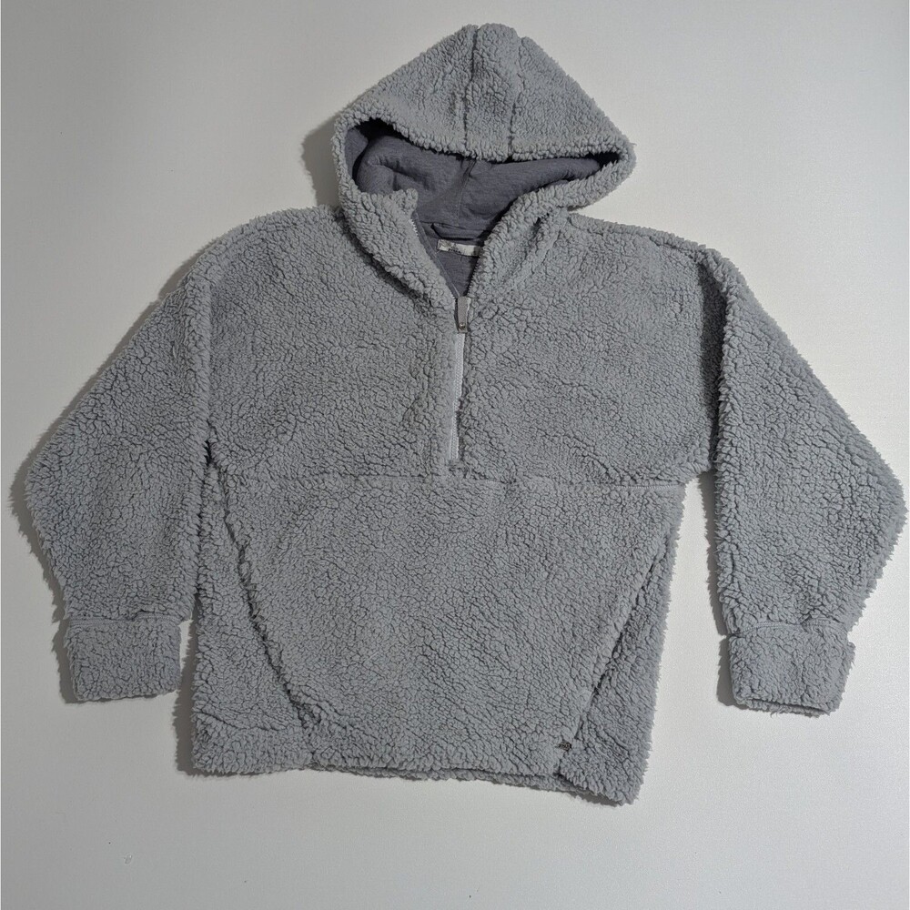 Prana Permafrost Sherpa Fleece Pullover Hoodie Light Gray Size Small